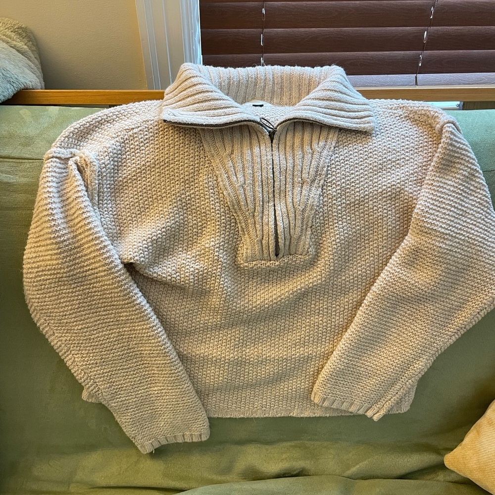 Universal Thread Cream Zip-Neck Textured Sweater